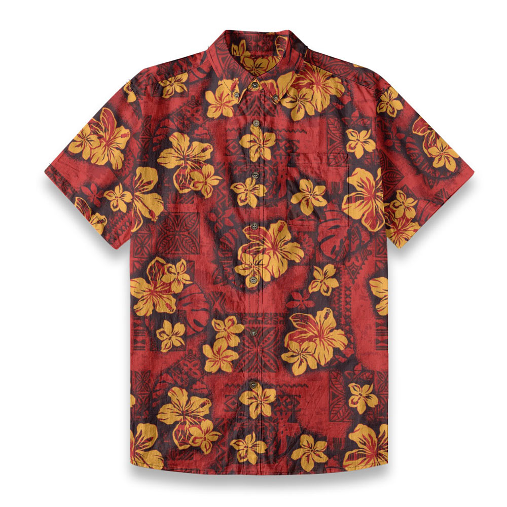 Vintage Red Cotton Men's Button Down Hawaiian Shirt - variant image 1