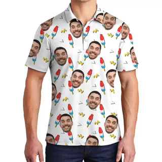 Festive 4th Of July Snack Polo Shirt With Custom Face