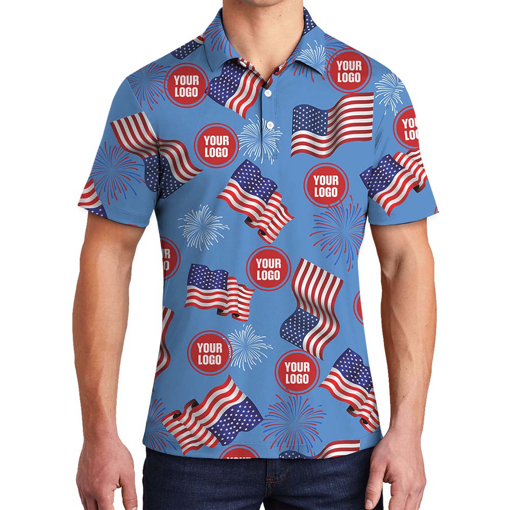 American Flag And Firework Polo Shirt With Custom Photo - variant image 1