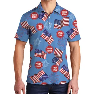 American Flag And Firework Polo Shirt With Custom Photo