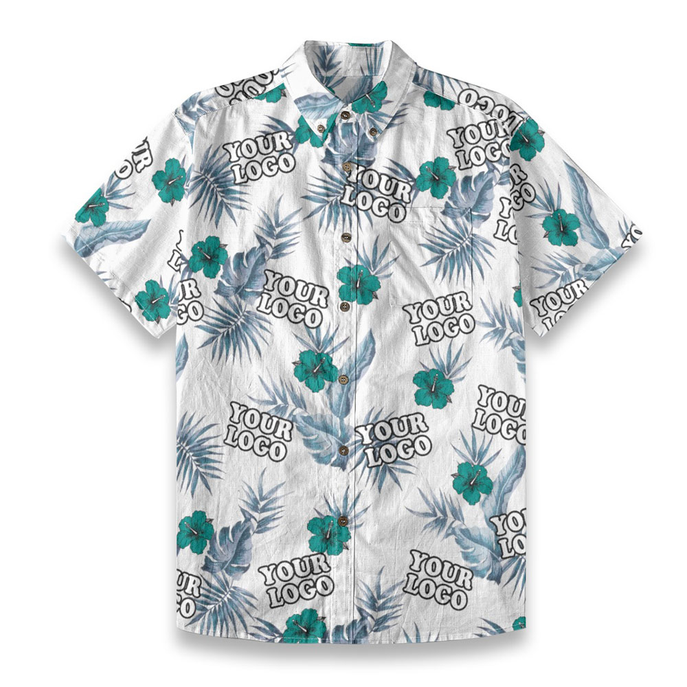 Custom Logo White Button Down Cotton Aloha Shirt - variant image 1