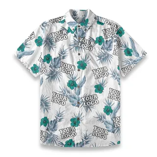 Custom Logo White Button Down Cotton Aloha Shirt
