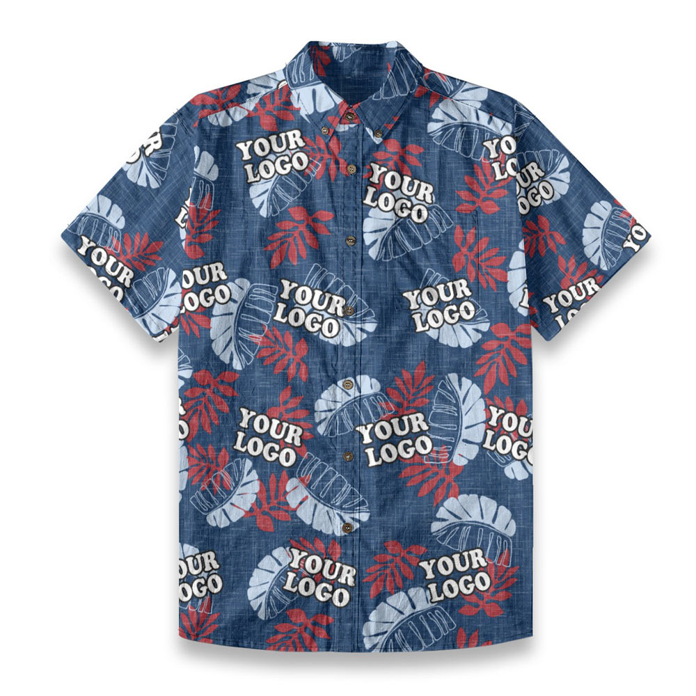 Navy Custom Button Down Cotton Hawaiian Shirt With Company Logo - variant image 1