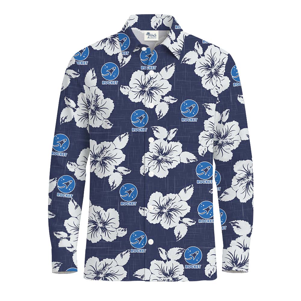 Long Sleeve Navy Hawaiian Shirt With Logo And Pocket