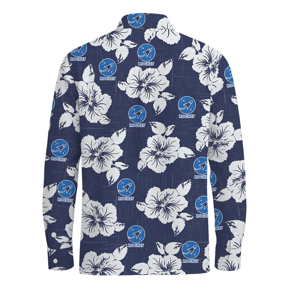 Long Sleeve Navy Hawaiian Shirt With Logo And Pocket