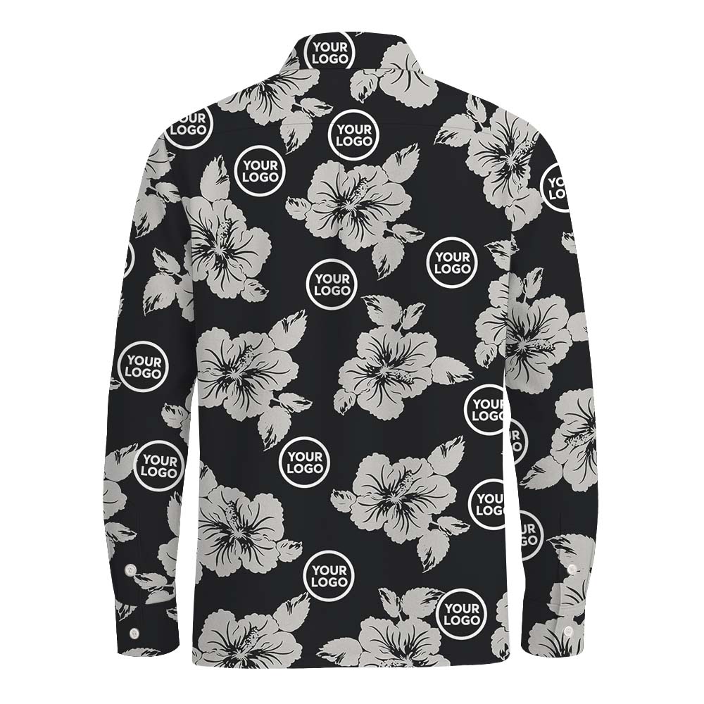 Floral Black And Gray Long Sleeve Hawaiian Shirt With Logo