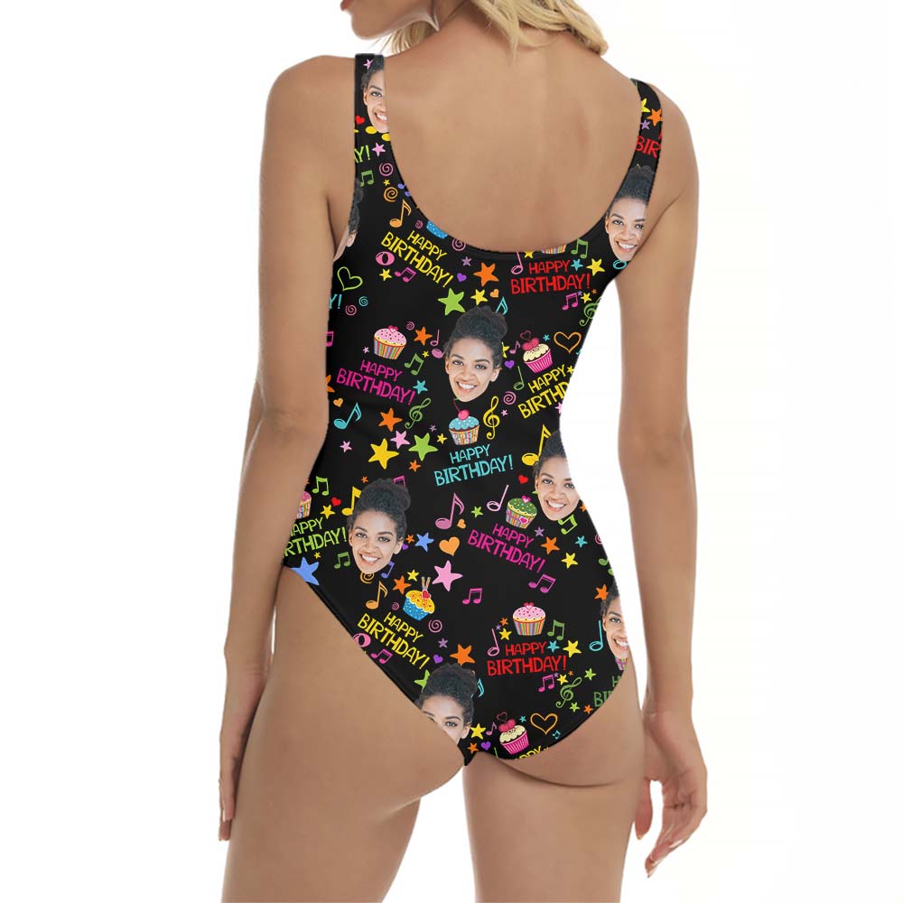 Happy Birthday Custom Face Swimsuit For Women