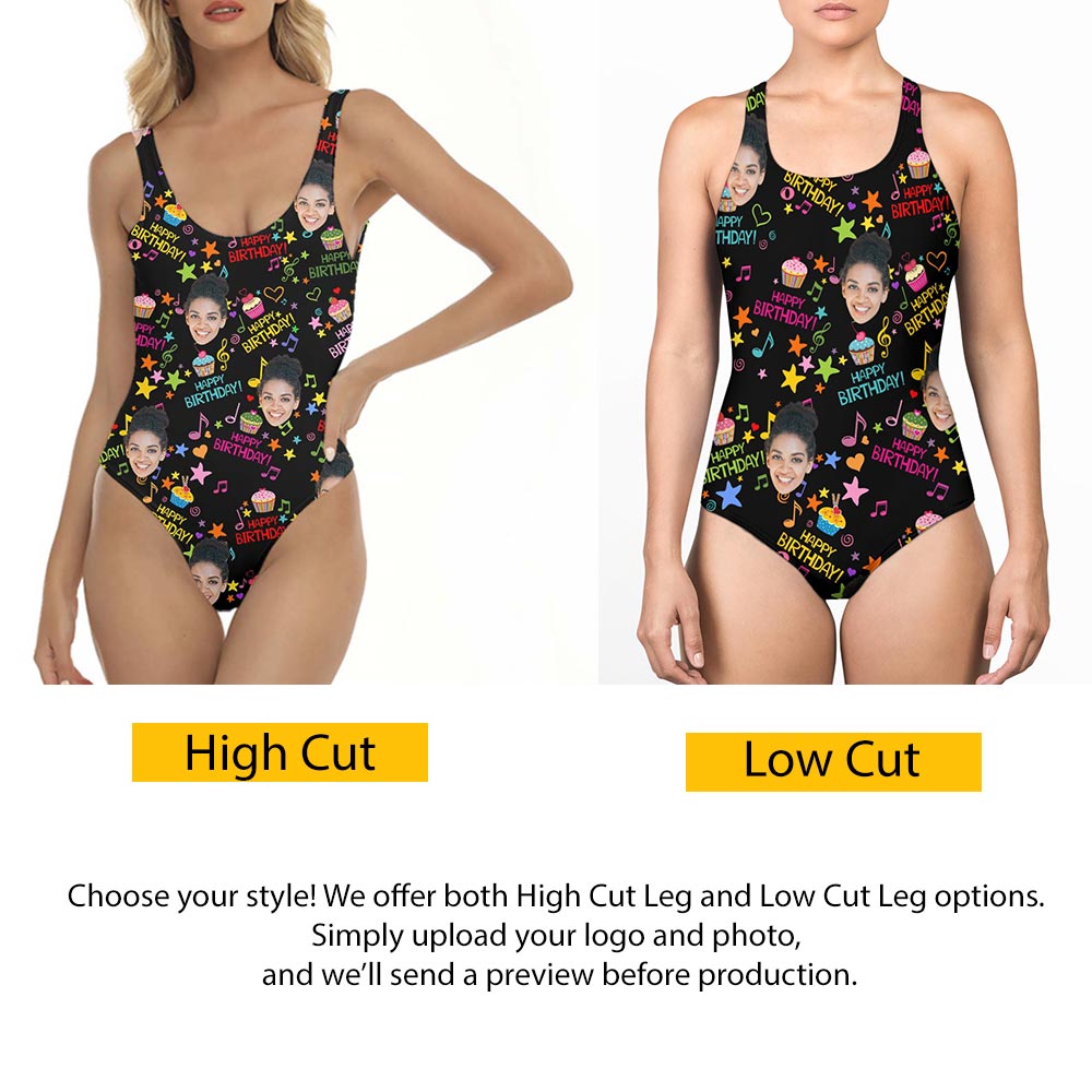 Happy Birthday Custom Face Swimsuit For Women