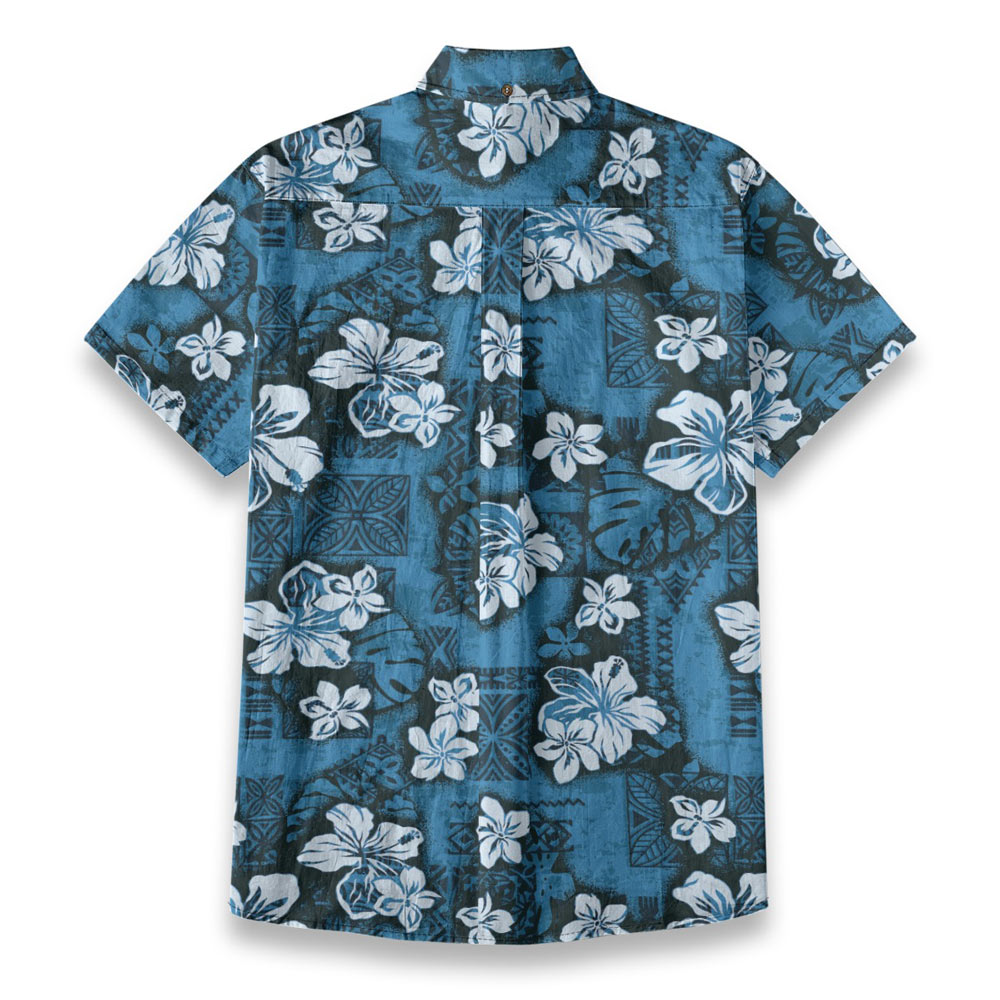 Classic Navy Blue Cotton Hawaiian Shirt Button Down