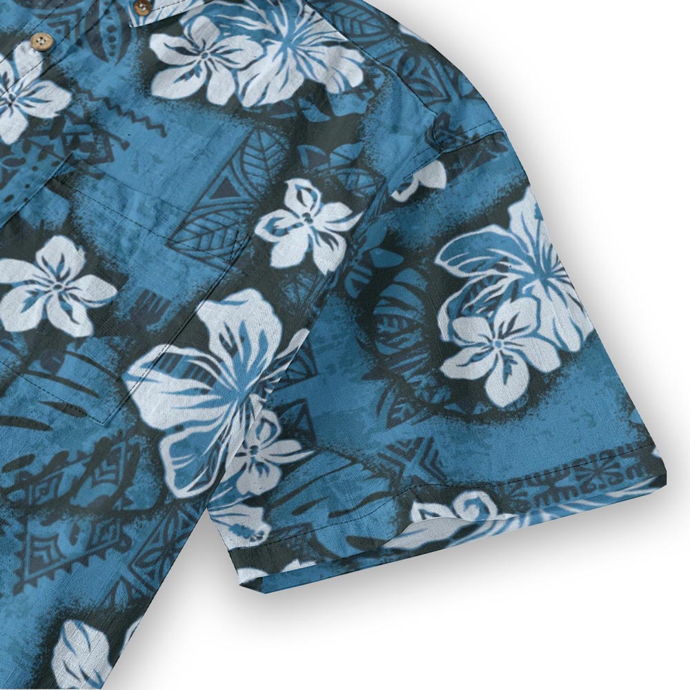Classic Navy Blue Cotton Hawaiian Shirt Button Down