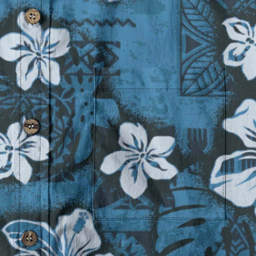 Classic Navy Blue Cotton Hawaiian Shirt Button Down