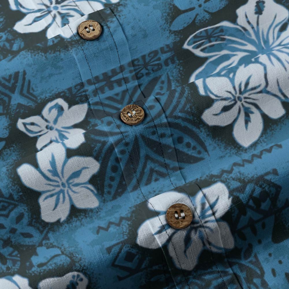 Classic Navy Blue Cotton Hawaiian Shirt Button Down