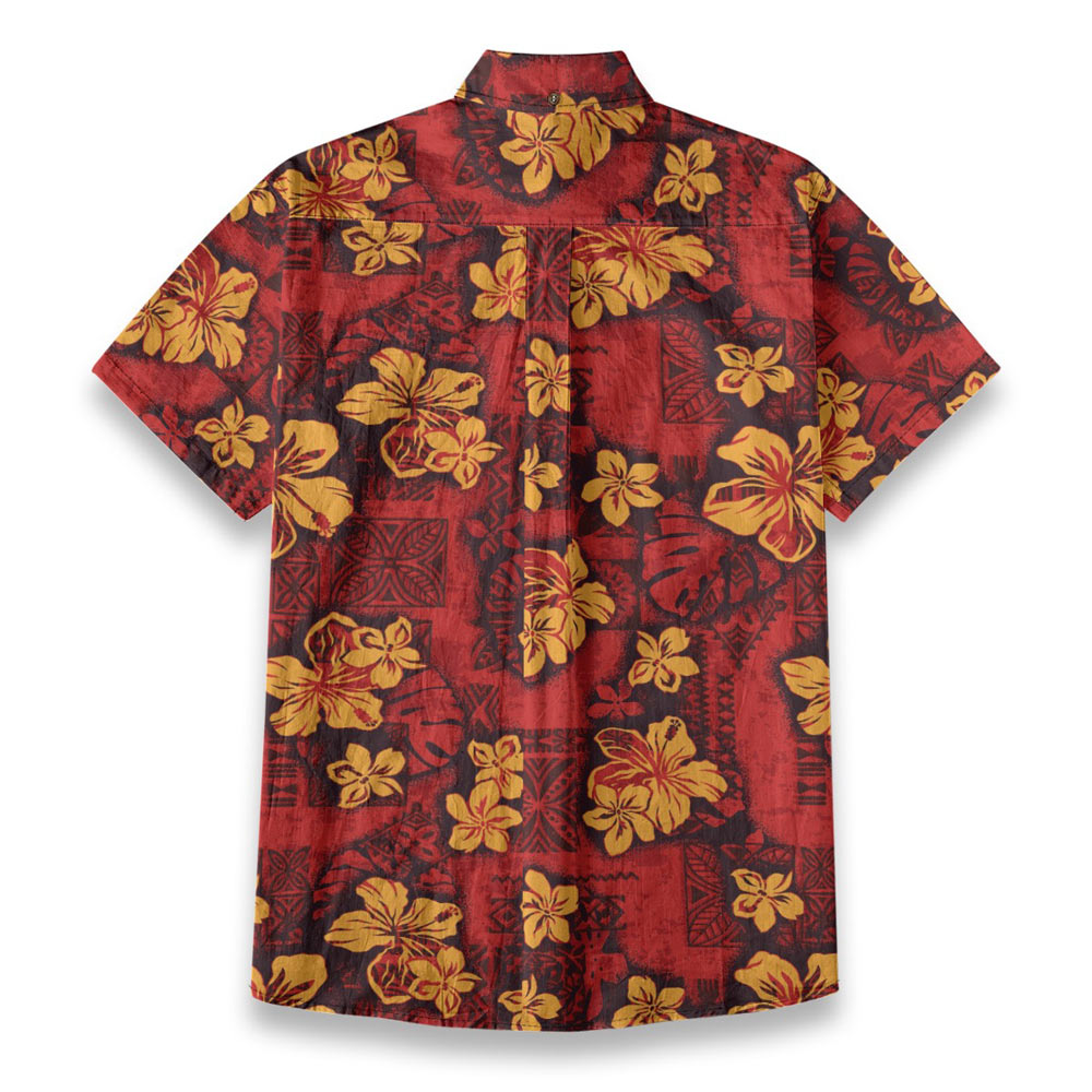 Vintage Red Cotton Men's Button Down Hawaiian Shirt