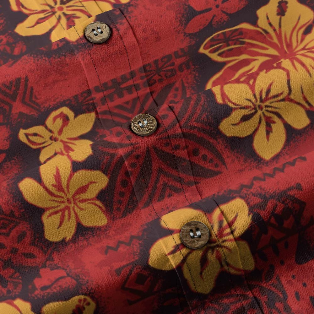 Vintage Red Cotton Men's Button Down Hawaiian Shirt