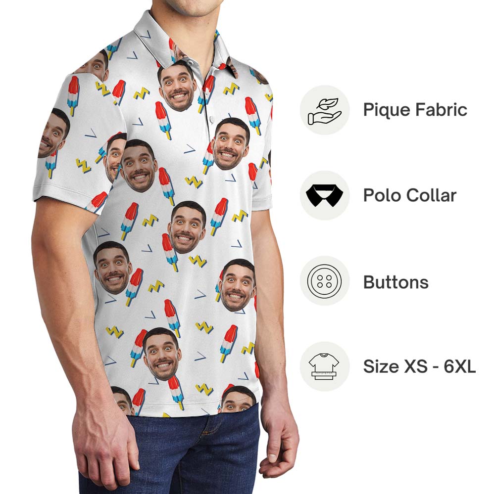 Festive 4th Of July Snack Polo Shirt With Custom Face