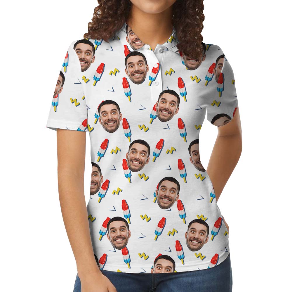 Festive 4th Of July Snack Polo Shirt With Custom Face