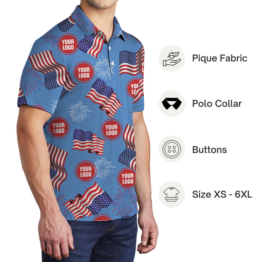 American Flag And Firework Polo Shirt With Custom Photo