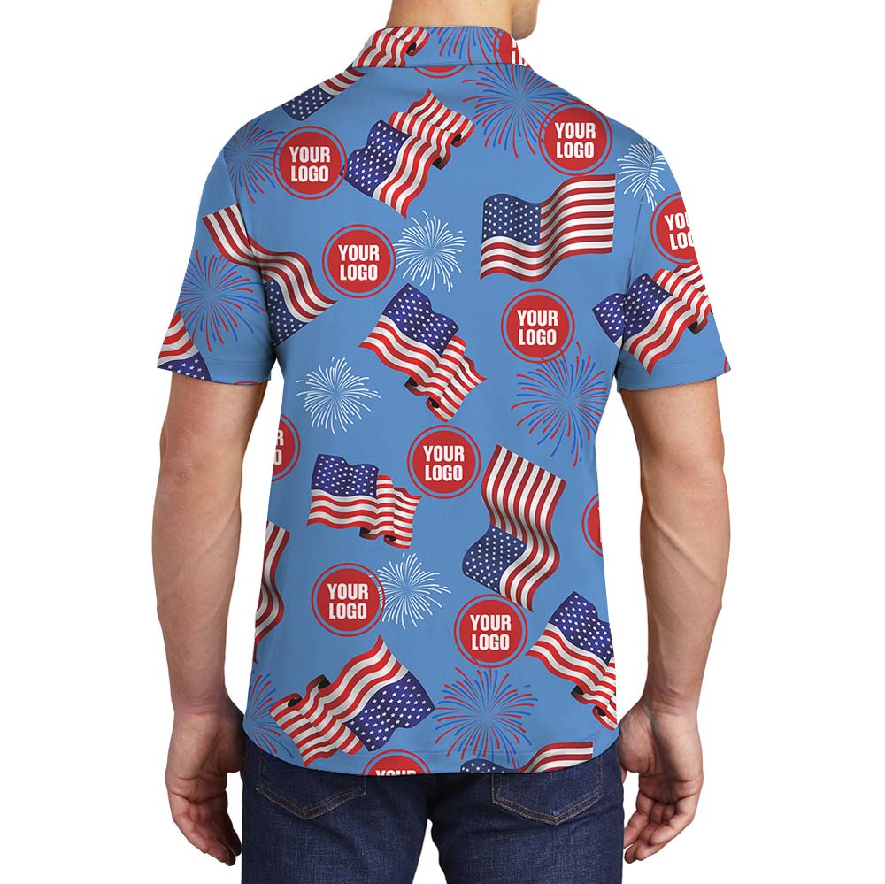 American Flag And Firework Polo Shirt With Custom Photo