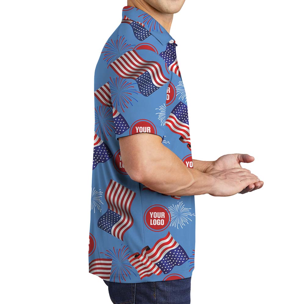 American Flag And Firework Polo Shirt With Custom Photo