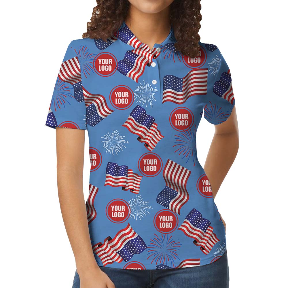 American Flag And Firework Polo Shirt With Custom Photo