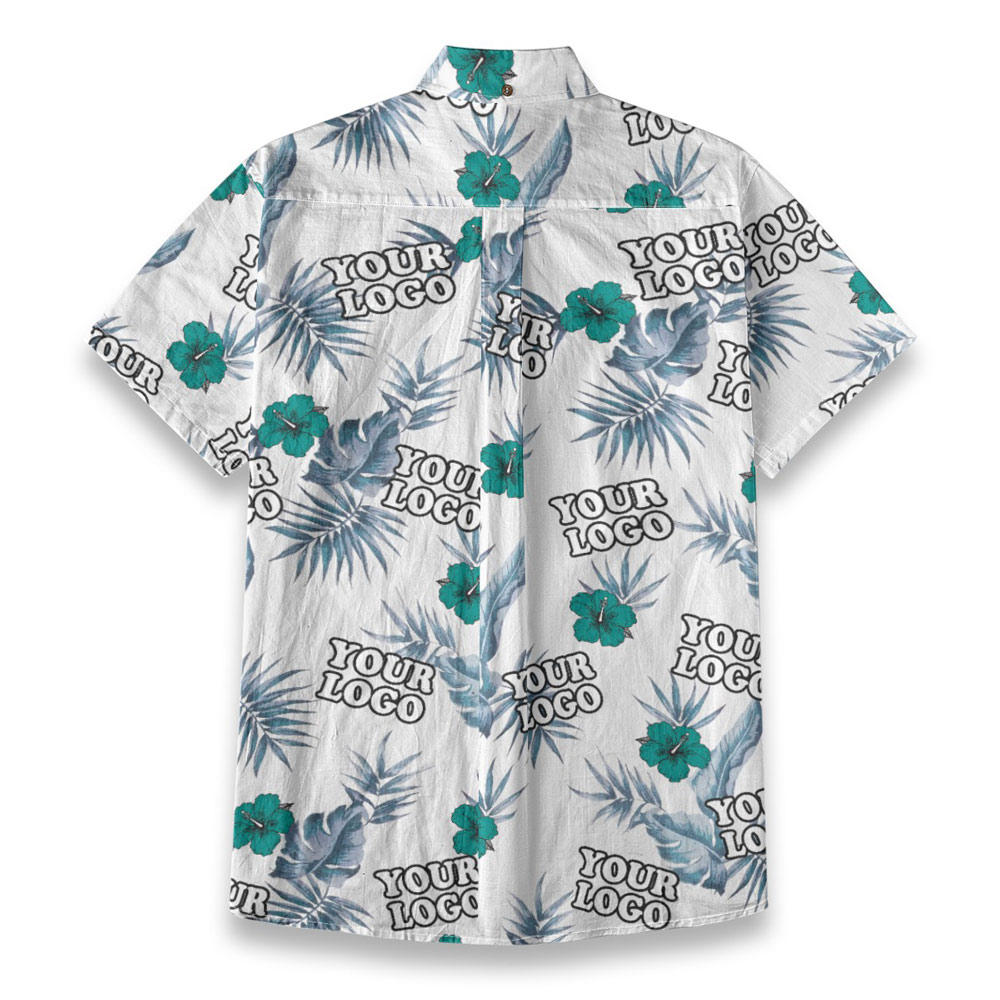 Custom Logo White Button Down Cotton Aloha Shirt