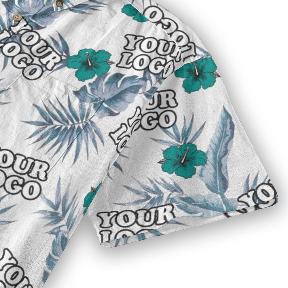 Custom Logo White Button Down Cotton Aloha Shirt