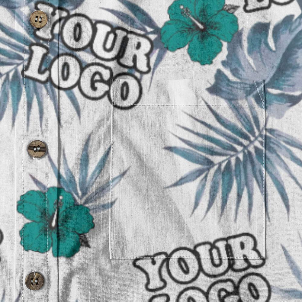 Custom Logo White Button Down Cotton Aloha Shirt