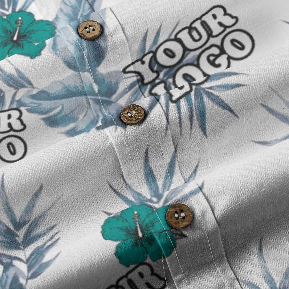 Custom Logo White Button Down Cotton Aloha Shirt