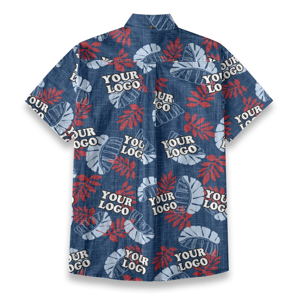 Navy Custom Button Down Cotton Hawaiian Shirt With Company Logo