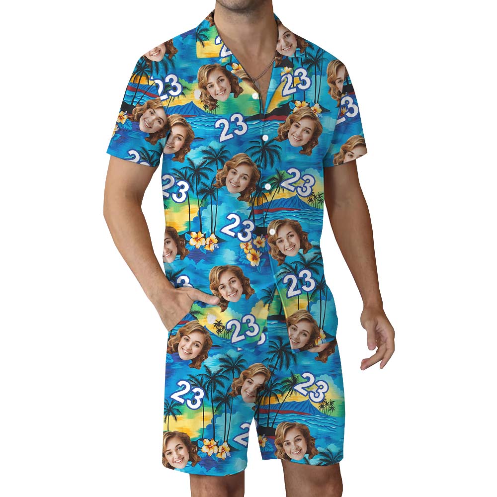 Island Vibe Custom Face Birthday Hawaiian Set For Men