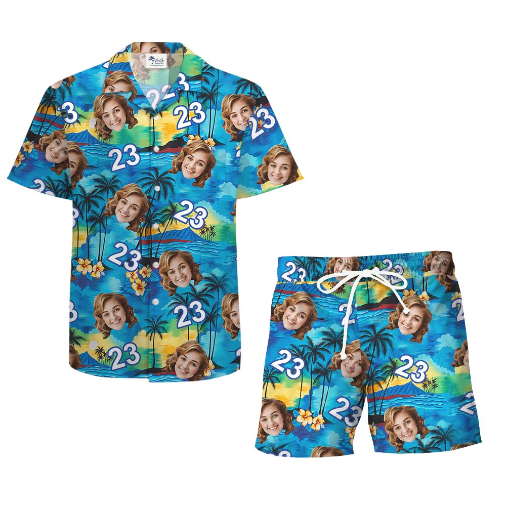 Island Vibe Custom Face Birthday Hawaiian Set For Men