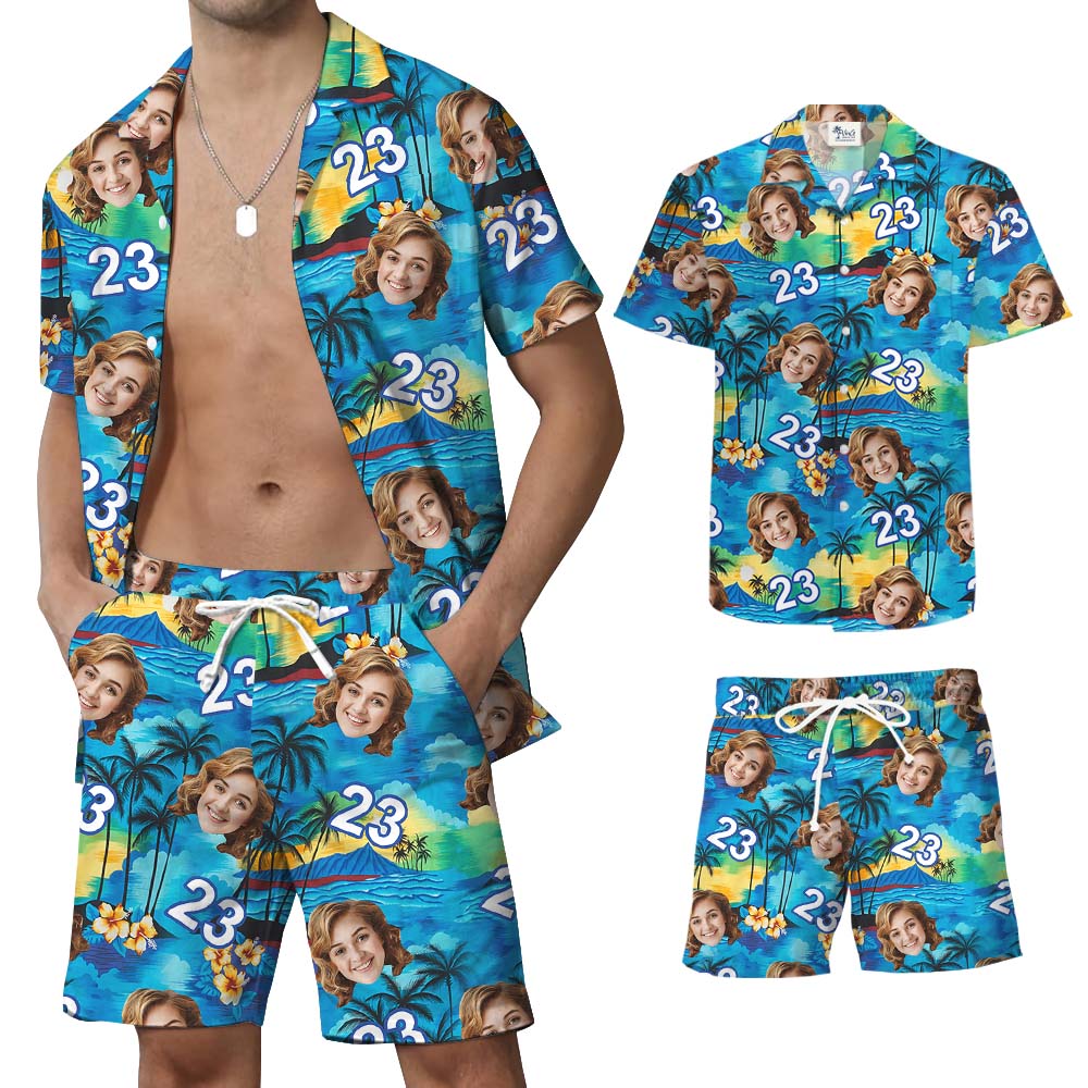 Island Vibe Custom Face Birthday Hawaiian Set For Men