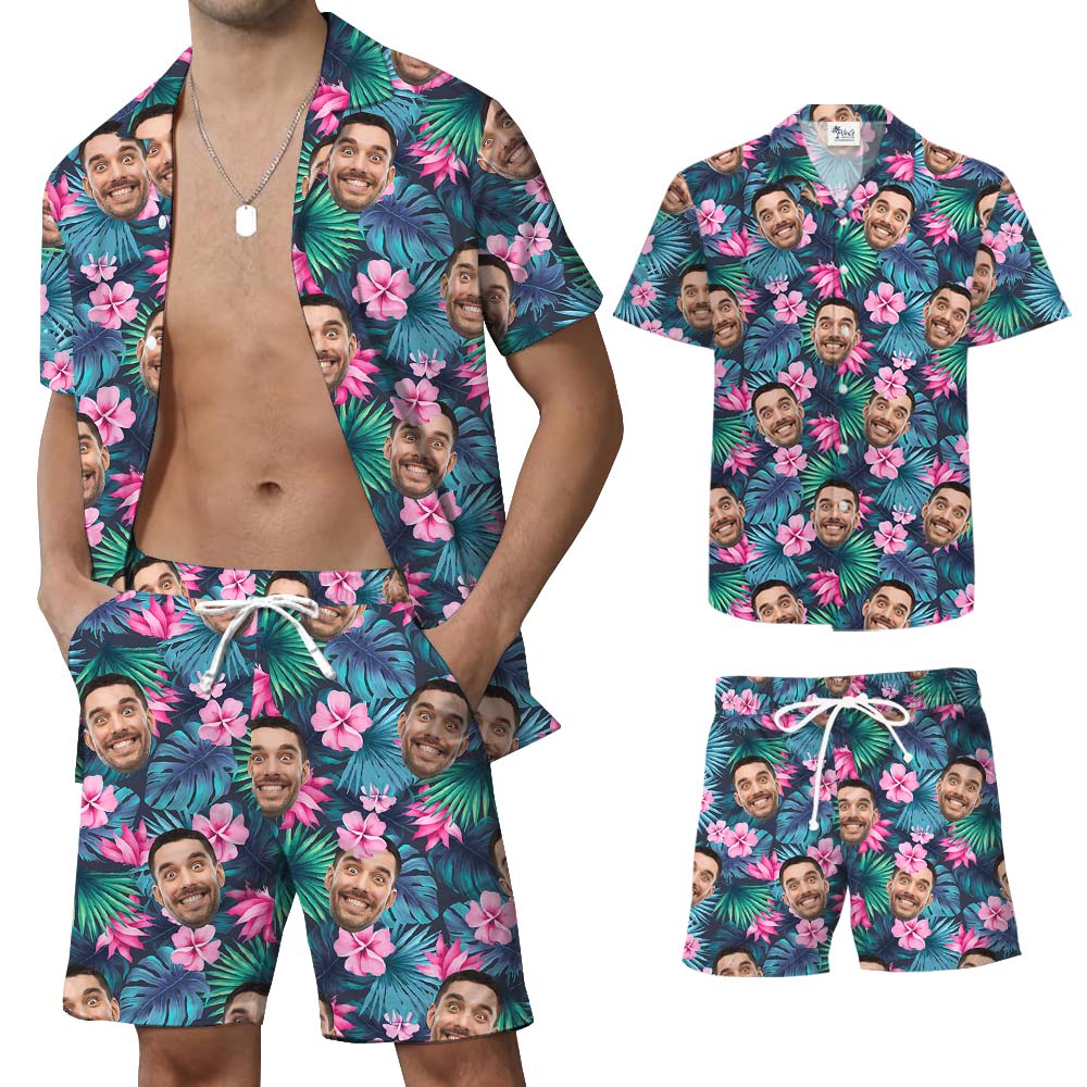 Funny Custom Face Tropical Hawaiian Set With Preview