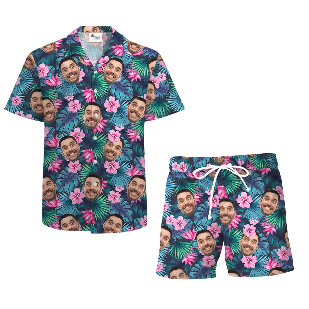 Funny Custom Face Tropical Hawaiian Set With Preview
