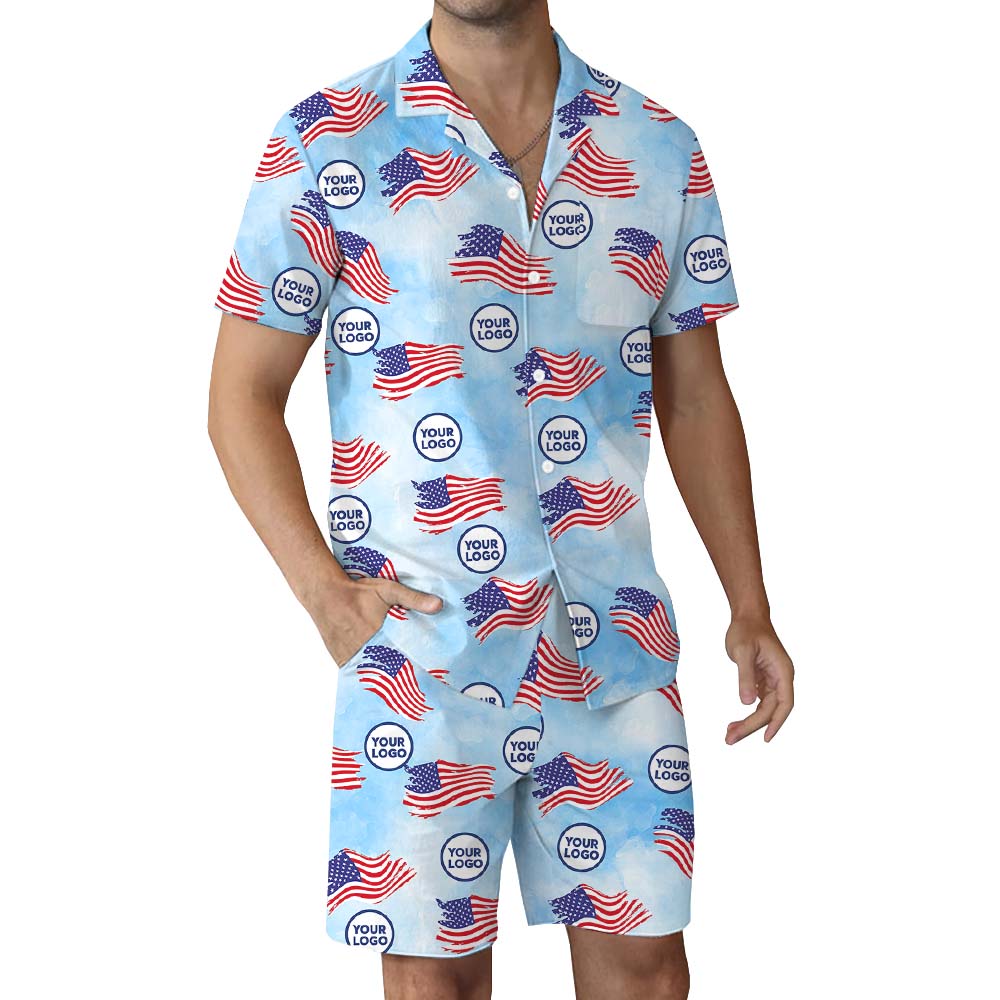 American Flag Patriotic Hawaiian Set With Custom Logo