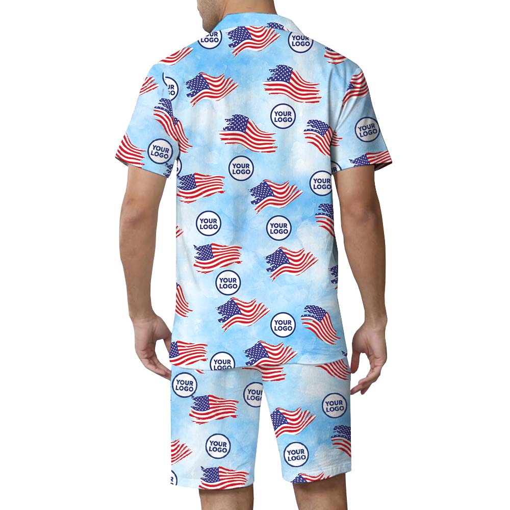 American Flag Patriotic Hawaiian Set With Custom Logo