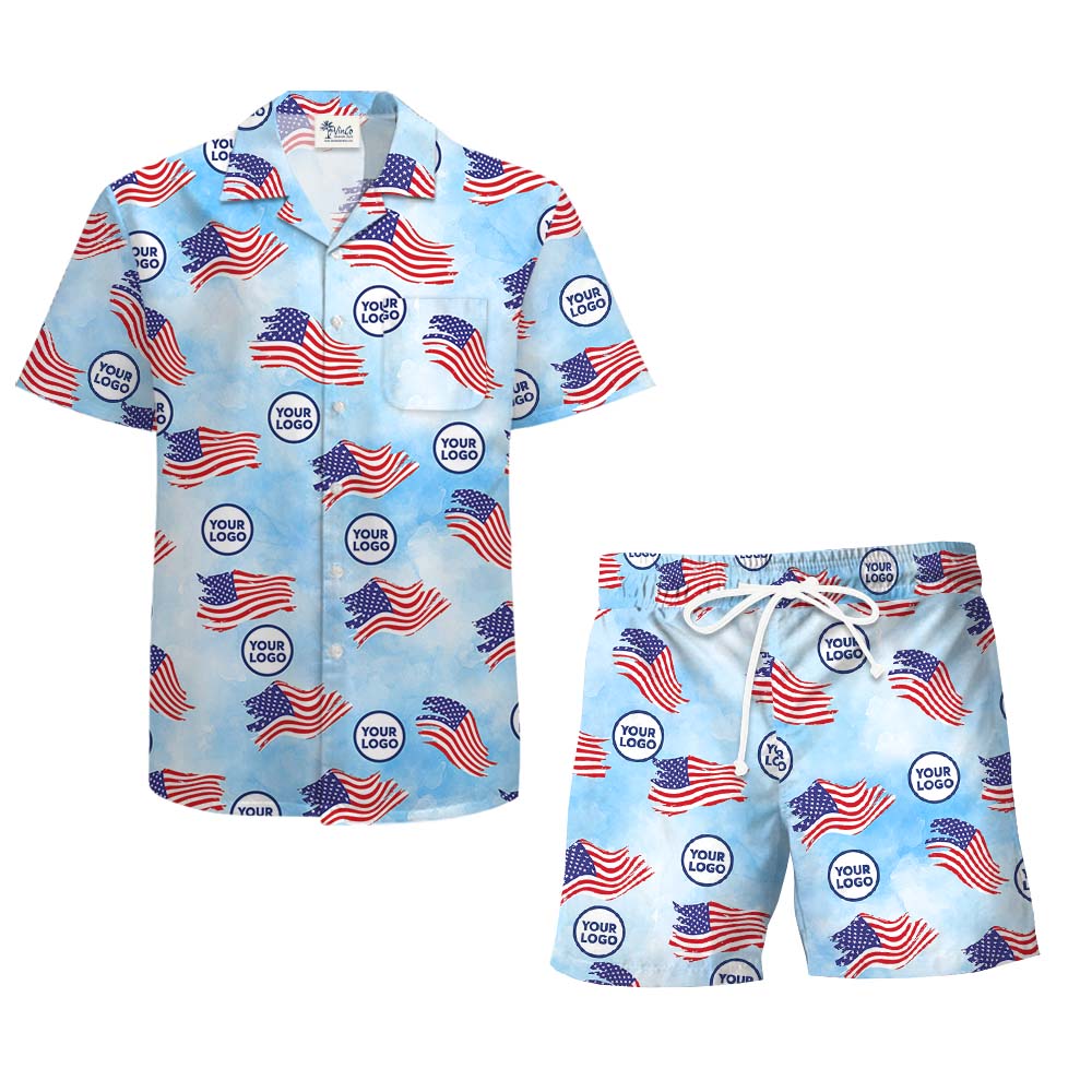 American Flag Patriotic Hawaiian Set With Custom Logo