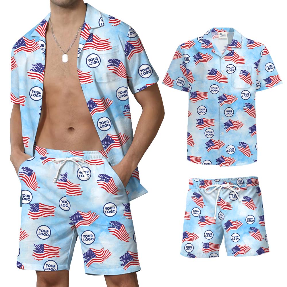 American Flag Patriotic Hawaiian Set With Custom Logo