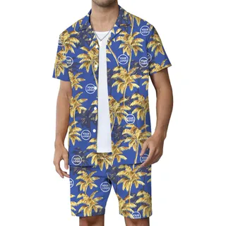 Palm Tree Custom Logo Navy Hawaiian Set