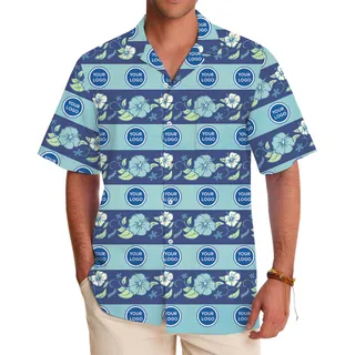 Blue Floral Vintage Hawaiian Shirt With Custom Logo