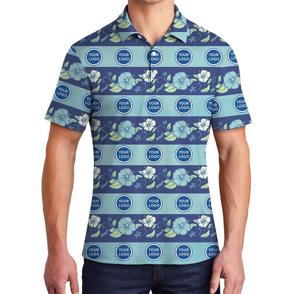 Personalized Logo Blue Polo Shirt With Floral Print - variant image 1