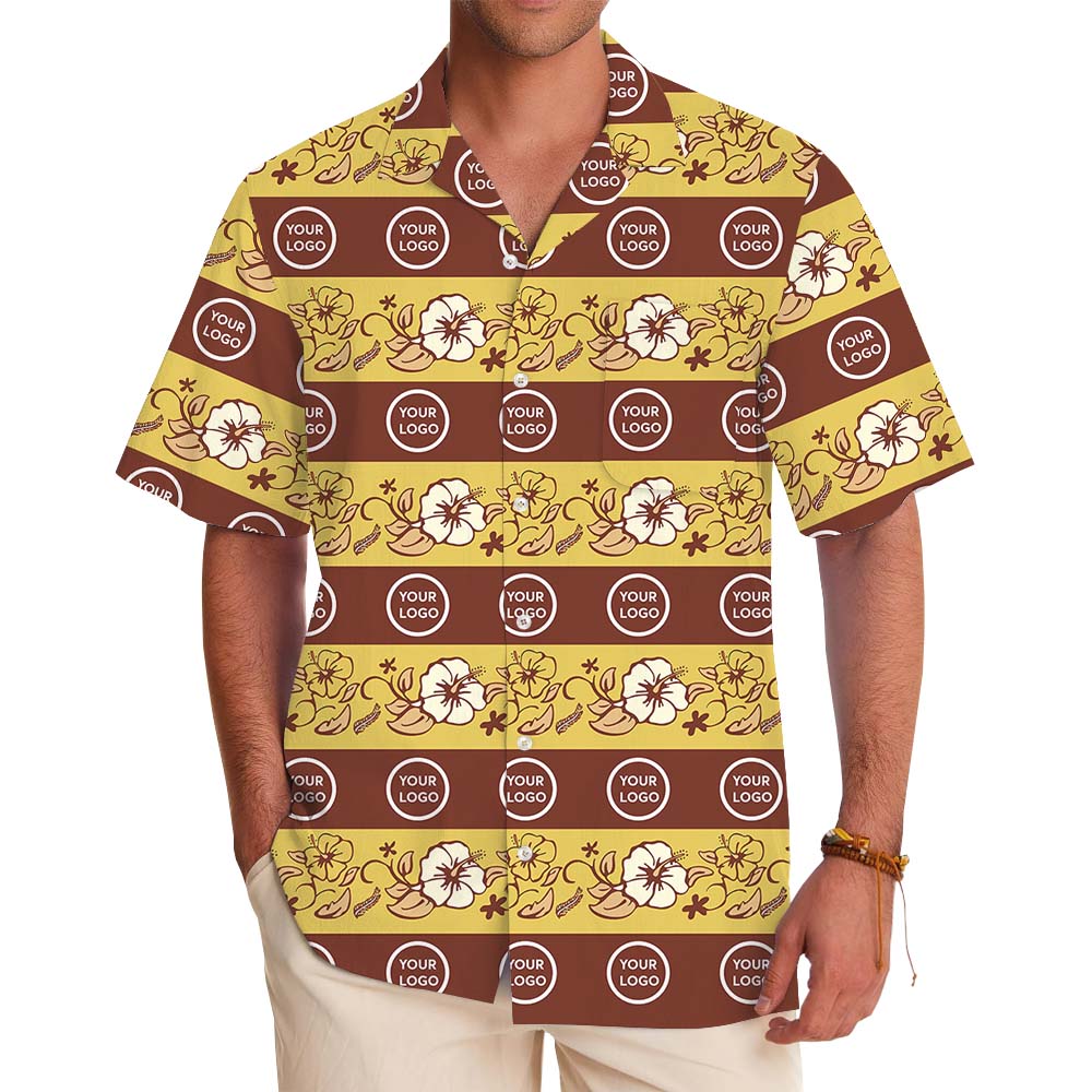 Yellow Floral Button Up Shirt With Custom Logo - variant image 1