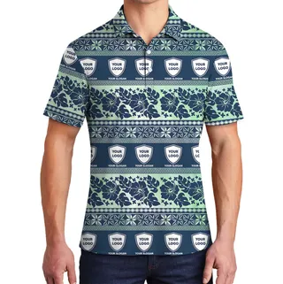 Retro Floral Custom Logo Polo Shirt With Preview