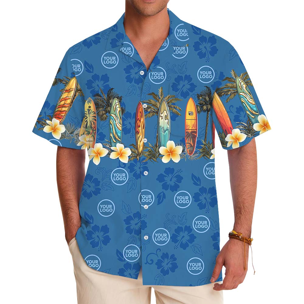 Custom Logo Surfing Navy Hawaiian Shirt With Preview - variant image 1
