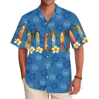 Custom Logo Surfing Navy Hawaiian Shirt With Preview