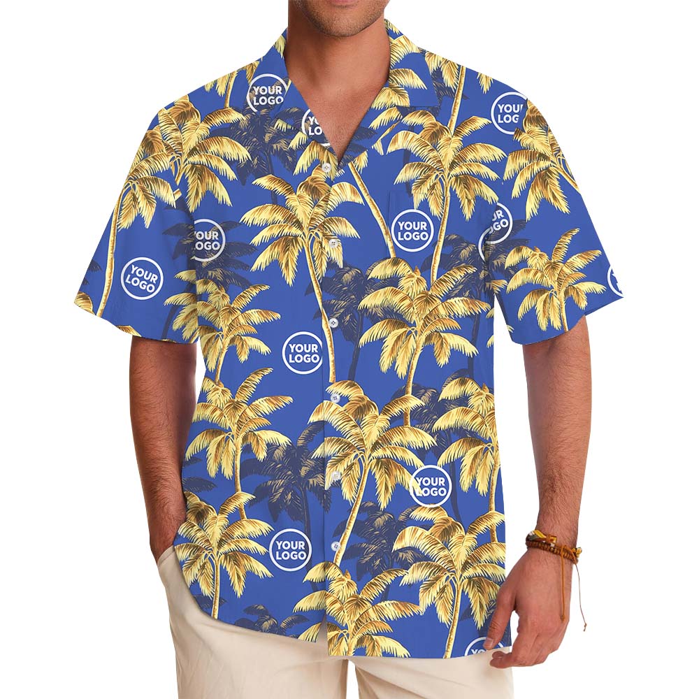 Palm Tree Navy Hawaiian Shirt With Custom Logo - variant image 1