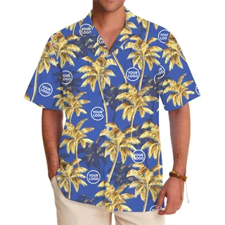 Palm Tree Navy Hawaiian Shirt With Custom Logo