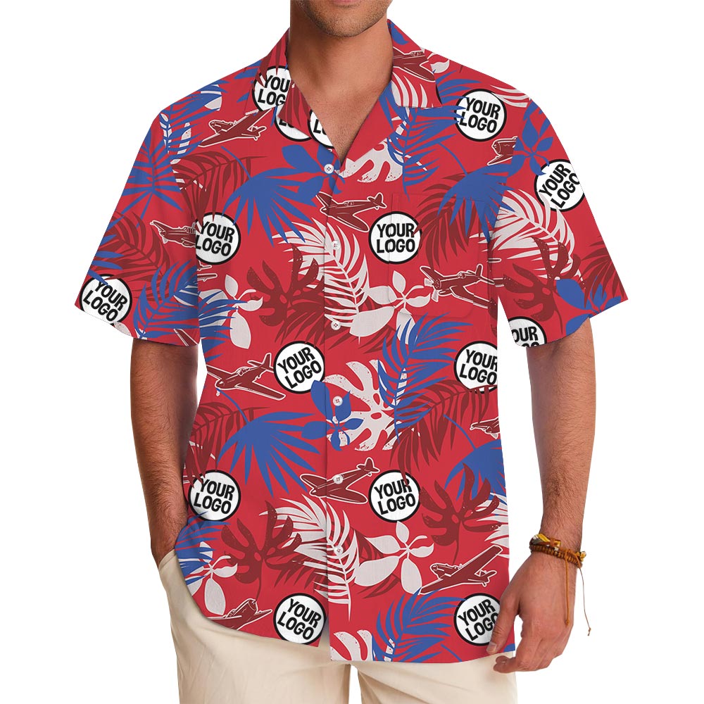 Custom Logo Red Tropical Air Force Hawaiian Shirt With Preview - variant image 1