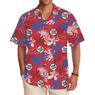 Custom Logo Red Tropical Air Force Hawaiian Shirt With Preview