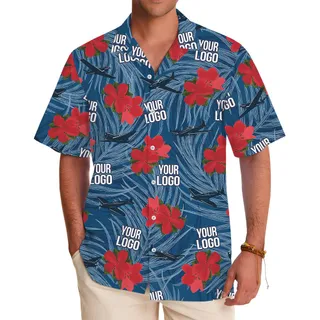 Custom Military Aircraft Logo Red Flowers Blue Tropical Shirt